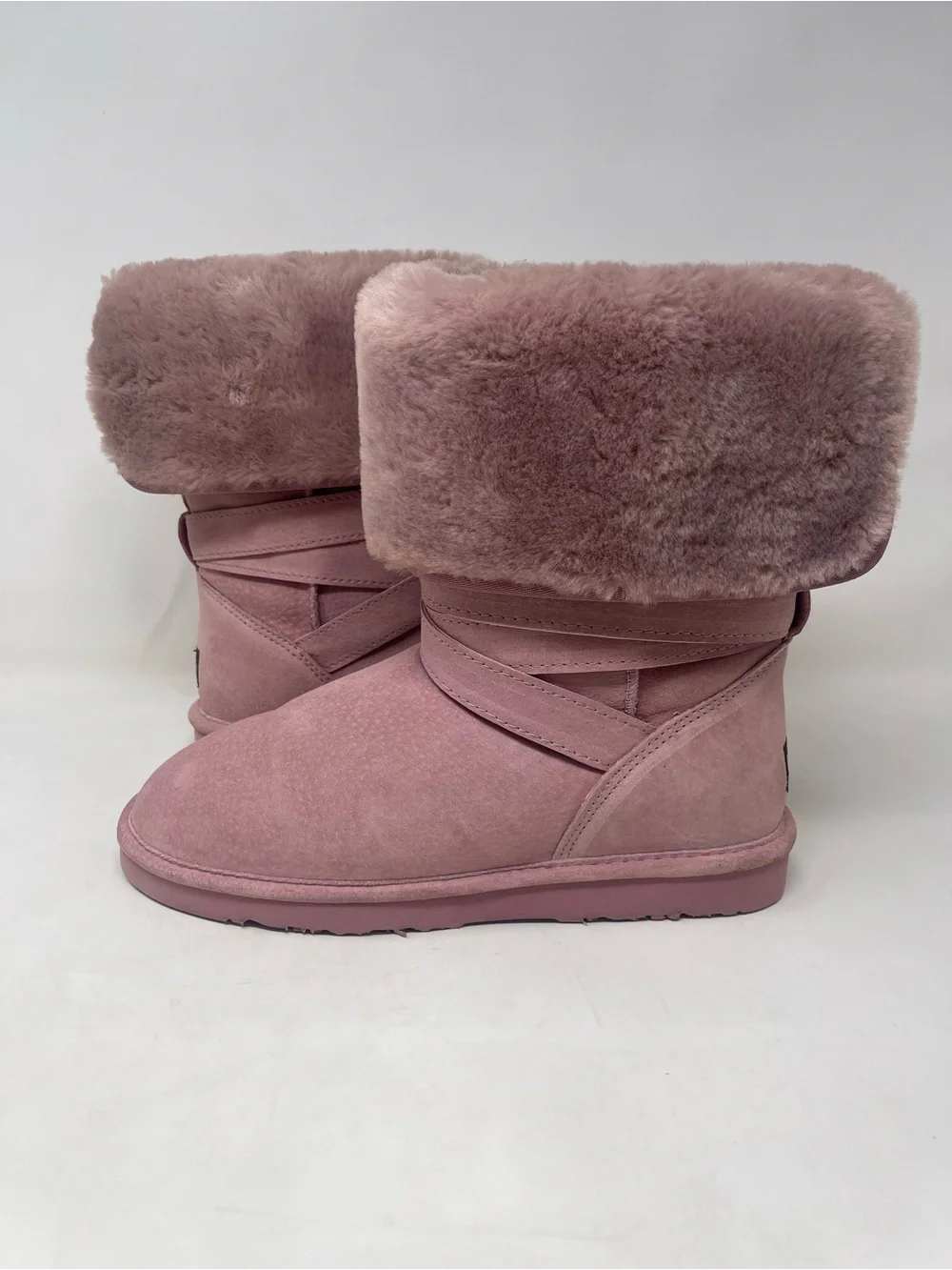LAMO Womens Pink Suede Winter Boots Size 8 Furry Faux Fur